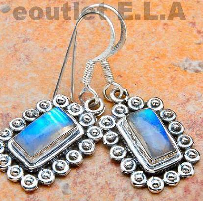 39x15mm GENUINE RAINBOW MOONSTONE SILVER EARRINGS